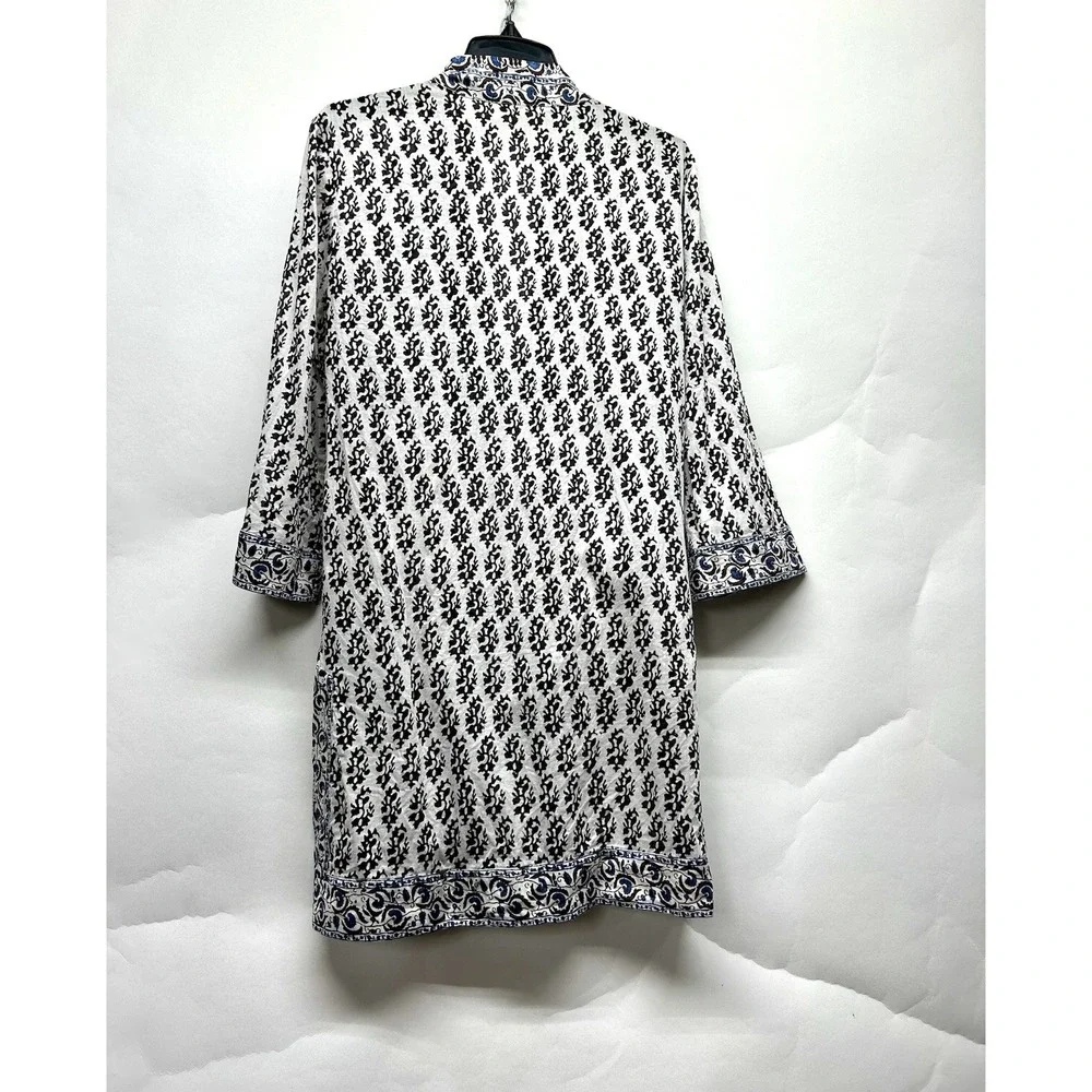 Tory Burch Women's XS White Cotton Floral Tunic Blouse (C3)